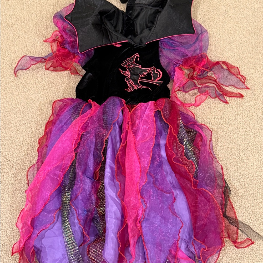 Enchanting Purple, black & vivid pink Witches Costume for Kids